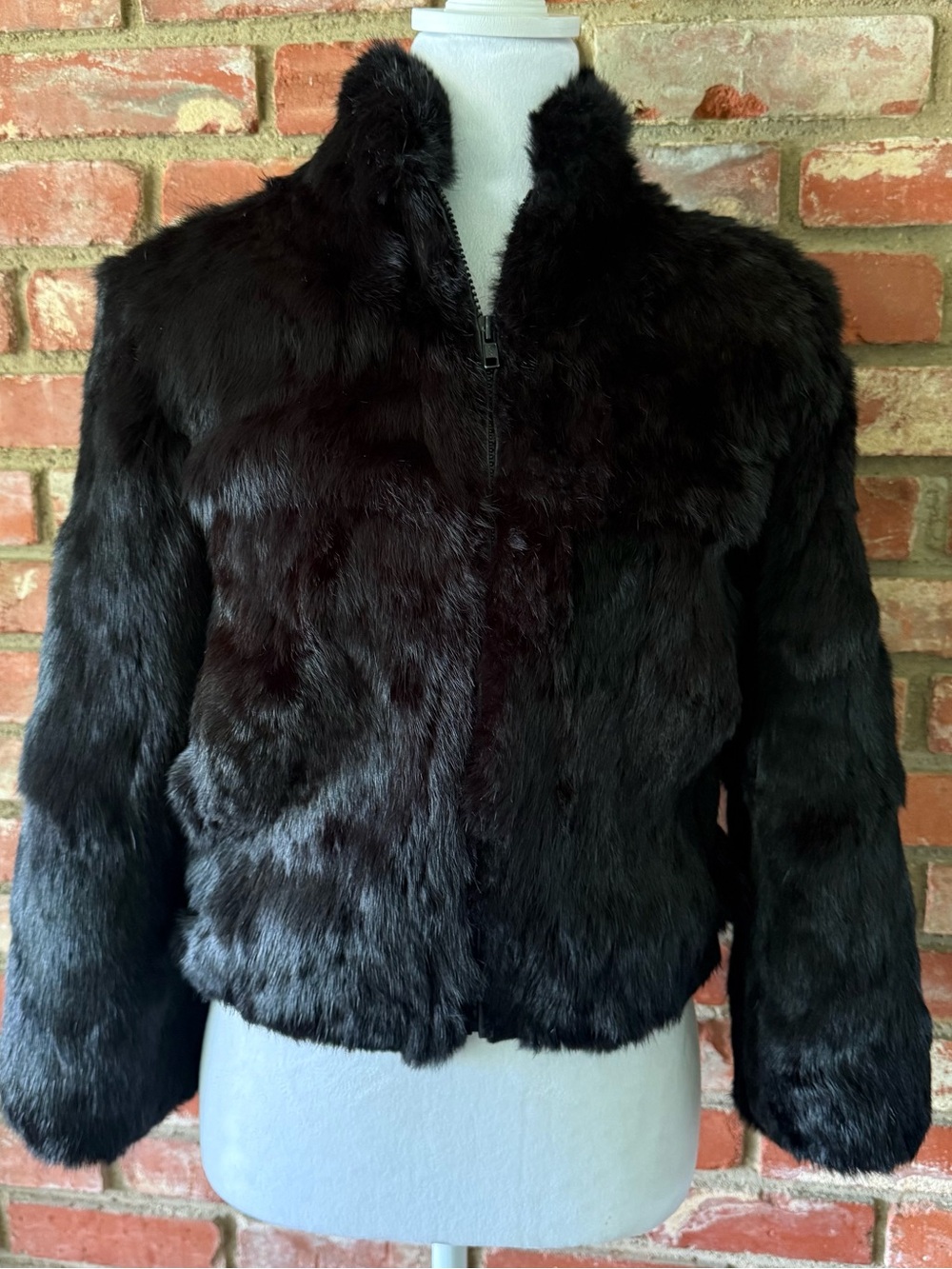 Y2K Women's Black Rabbit Fur Zip-Front Jacket